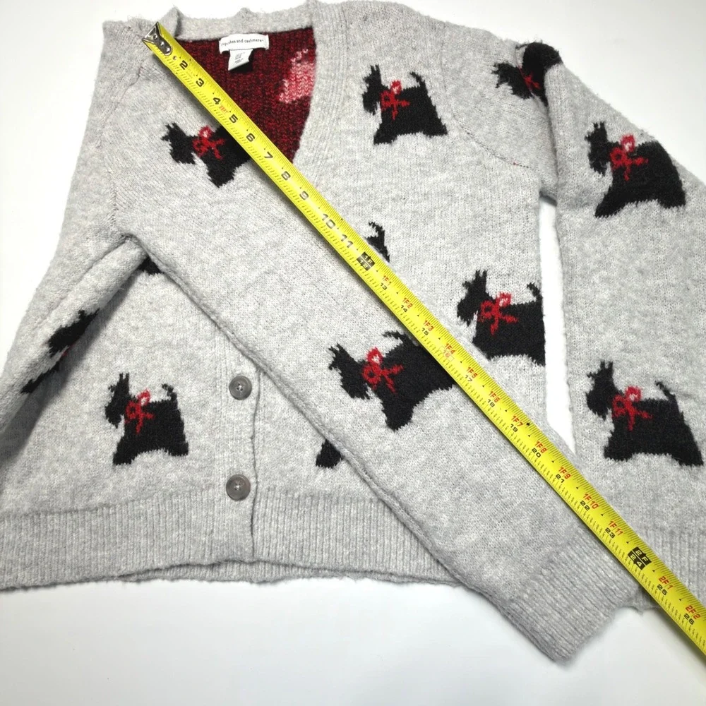 Cupcakes and Cashmere Scottie Dog Cardigan Sweater Women's Medium Gray Knit